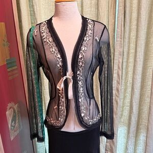 Elegant Black Sheer Embroidered Robe